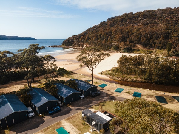 Aerial view of the NRMA Ocean Beach Holiday resort in Central Coast, Australia