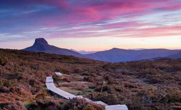 Sunrise view of the Overland Track in Tasmania, Australia