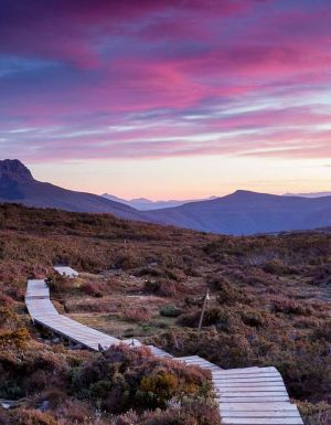 Sunrise view of the Overland Track in Tasmania, Australia