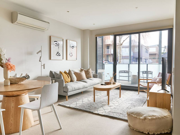 the interior of a modern, inner-city apartment in Hobart