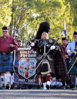 Marching pipe band, Glen Innes Celtic Festival, Glen Innes, NSW