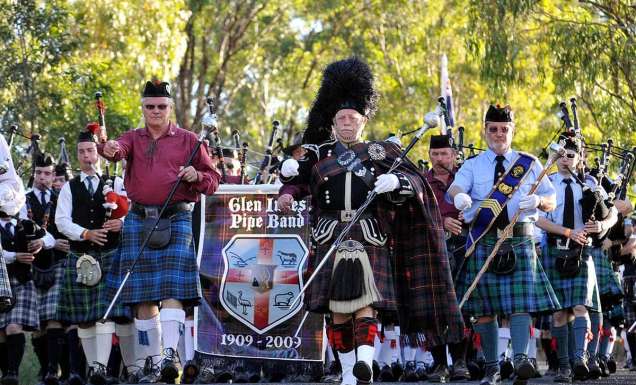 Marching pipe band, Glen Innes Celtic Festival, Glen Innes, NSW