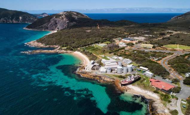 Aerial view of Albany's Historic Whaling Station at Discovery Bay, Albany