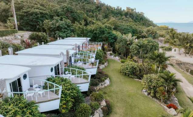 boat-inspired bungalow accommodation at Freedom Shores
