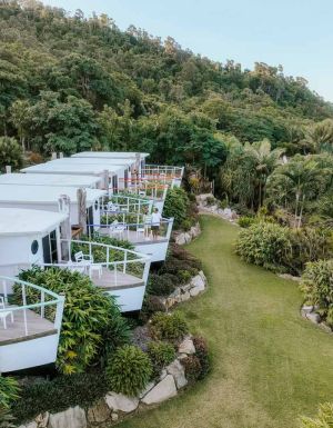 boat-inspired bungalow accommodation at Freedom Shores