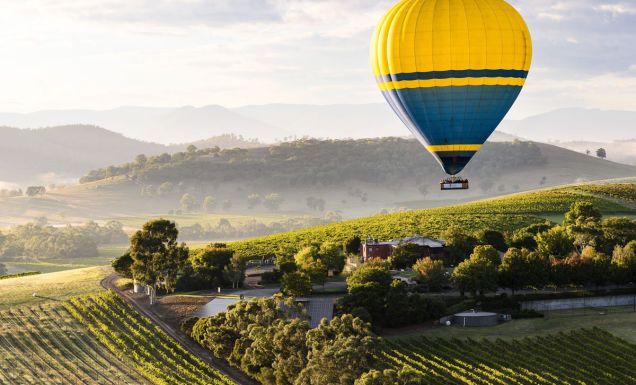 a hot air balloon over Yarra Valley