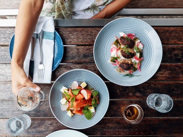 High shot of Greek food at Ipsos Lorne
