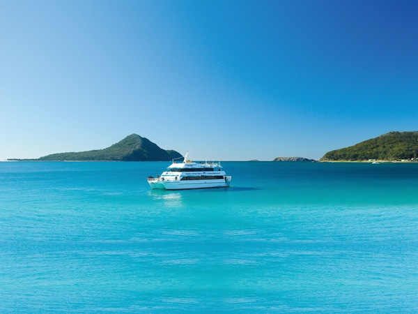 A boat in the ocean.