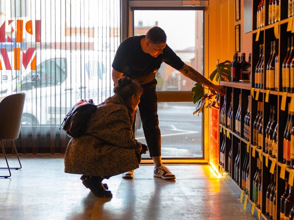 Browsing the bottles at Pencilmark Wine Room in Ballarat
