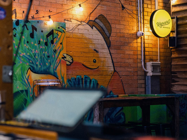 the interior of Handle Bar with festoon lighting