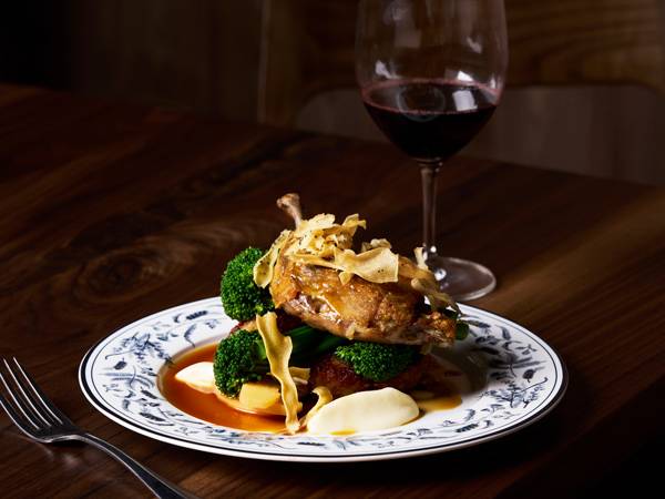 a close-up of a dish with wine at Terrae Restaurant, Bendigo