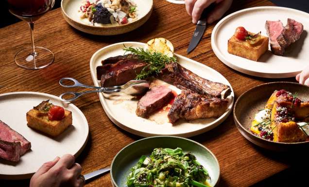 a large share steak spread at The Woodhouse Bar & Grill, Bendigo