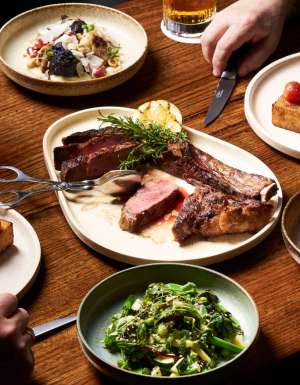 a large share steak spread at The Woodhouse Bar & Grill, Bendigo