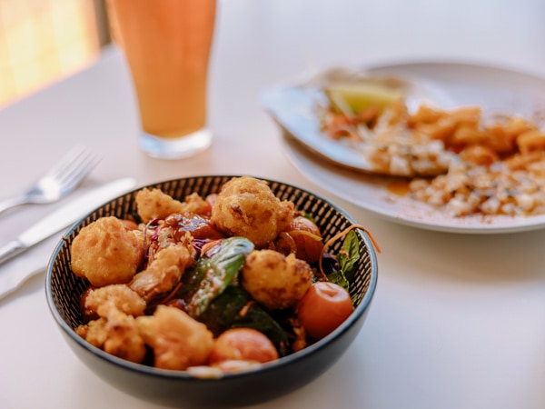 Meal and beer at Cygnet Bay Pearl Farm