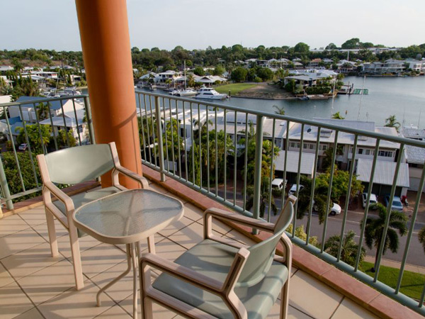a balcony overlooking the bay at Cullen Bay Resorts, Darwin