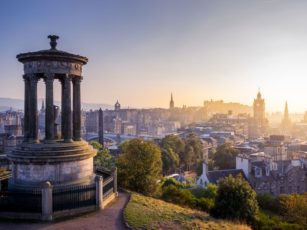 Cityscape of Edinburgh at sunset or sunrise