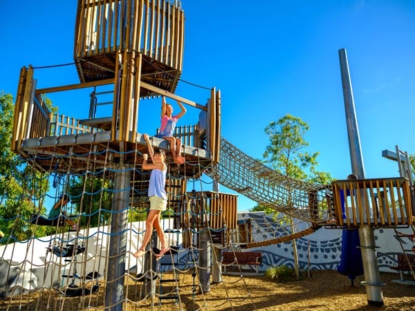 kids playing at a playground in Elizabeth Quay, Perth