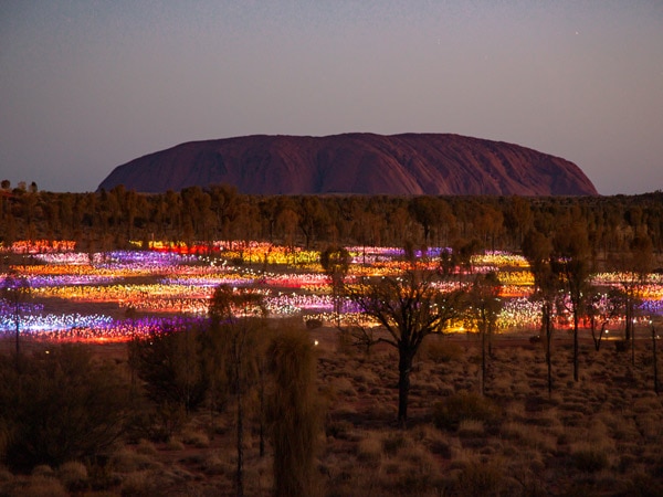 Uluru lit up during Field of Light. 