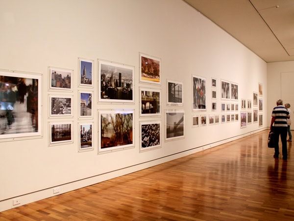 a couple viewing an art exhibition at the Tamworth Regional Gallery