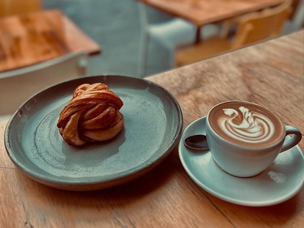 coffee and bread at Vilicia Coffee, Hobart