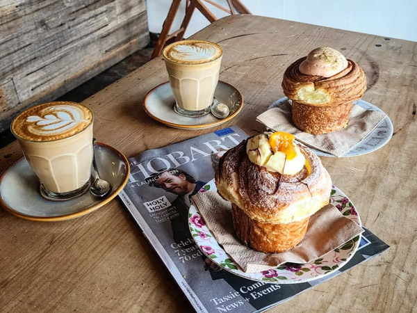 coffee and cruffins at Pigeon Hole, Hobart