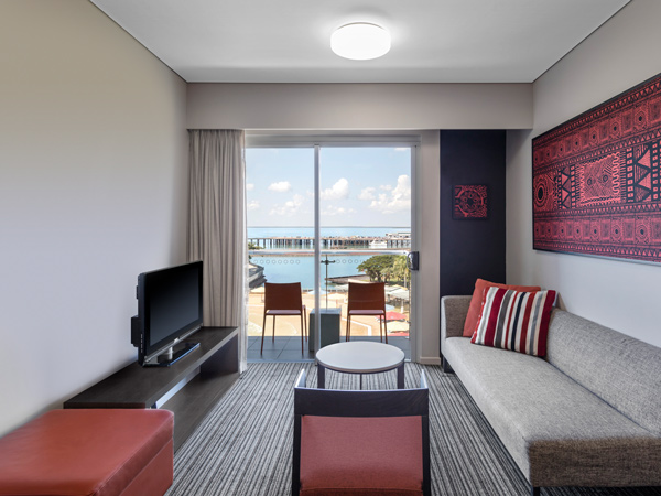 a suite with a view of Darwin Waterfront at Adina Apartment Hotel