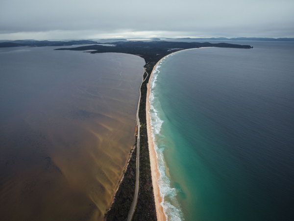 an aerial view of The Neck, Bruny Island
