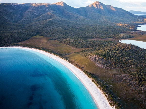 High shot overlooking Wineglass Bay - one of the best beaches in Australia