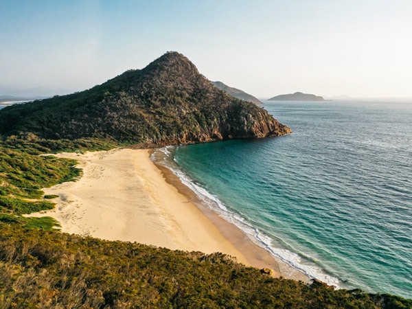 High shot of Zenith Beach in Port Stephens - one of the best beaches in Australia