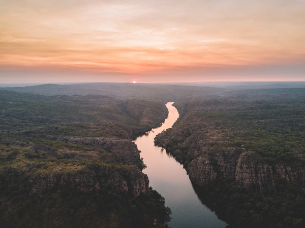 an aerial shot of the Nitmiluk Gorge