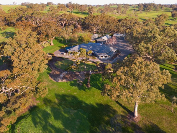 an overhead shot of BenBullen Retreat surrounded by trees in Barossa Valley