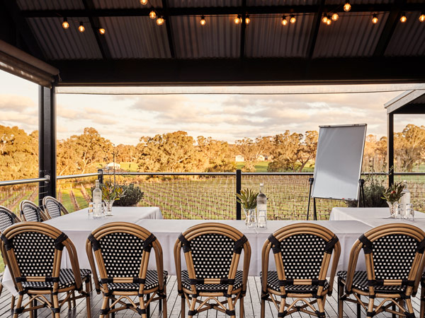 the cellar door overlooking the vineyards at Vin du Van Estate, Bendigo