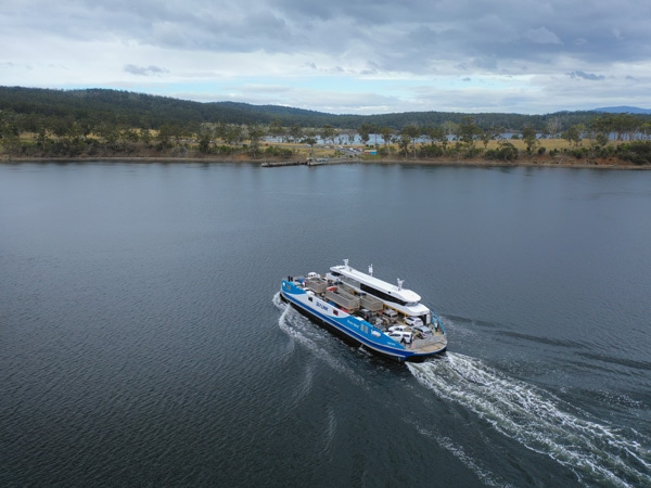 a ferry crossing the waters of Bruny Island