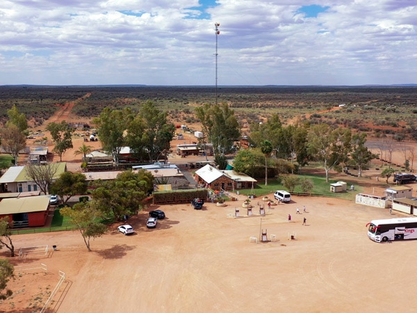 an aerial view of the remote accommodation at Curtin Springs Wayside Inn