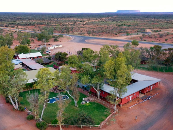 an aerial shot of the remote accommodation at Curtin Springs