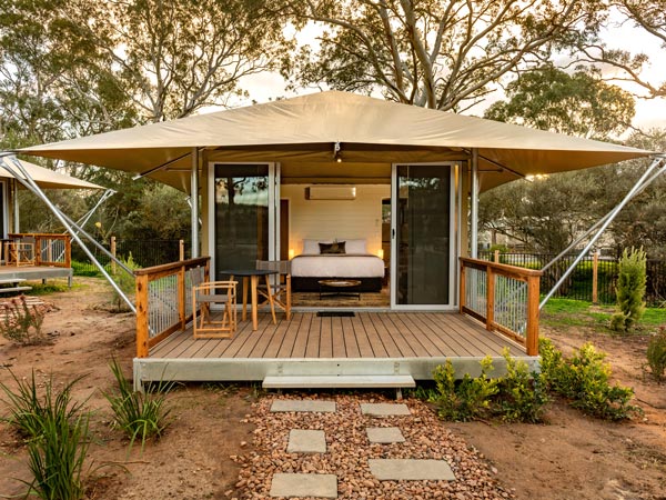 a deluxe safari tent in Discovery Parks Barossa Valley