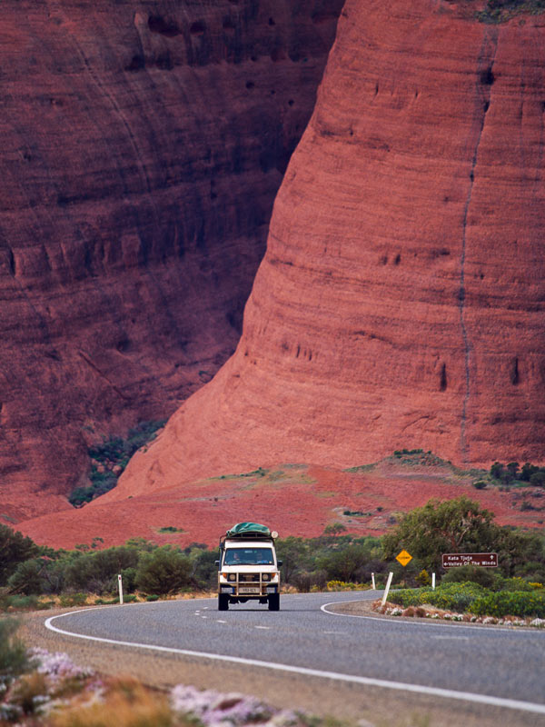 Campervan driving near Uluru-Kata Tjuta