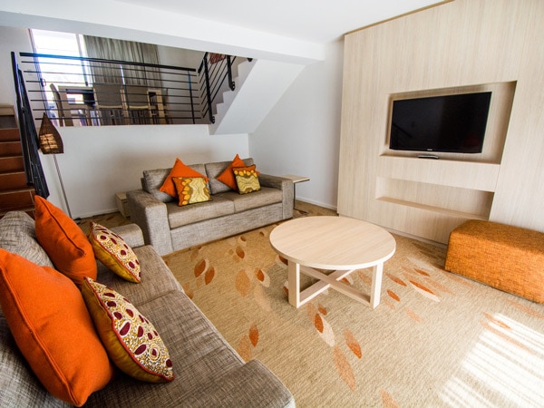 the living room inside Emu Walk Apartments