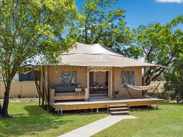 one of the glamping tents at BIG4 Bendigo Marong Holiday Park