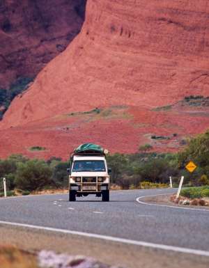 Campervan driving near Uluru-Kata Tjuta