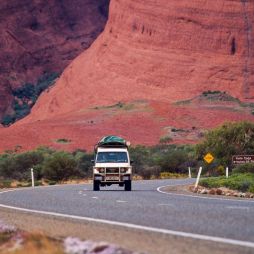 Campervan driving near Uluru-Kata Tjuta