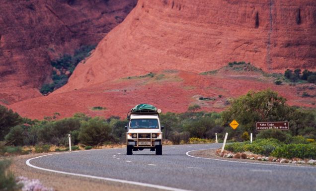 Campervan driving near Uluru-Kata Tjuta