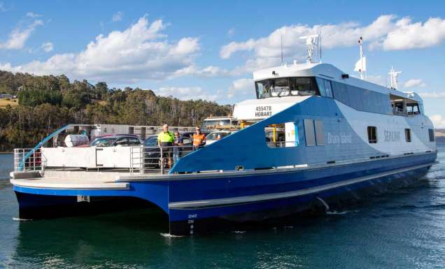a SeaLink ferry navigating the calm waters of Bruny Island