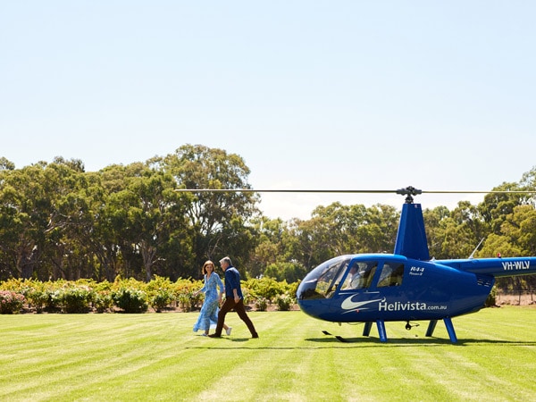 People disembarking from Helivista wine tour in McLaren Vale