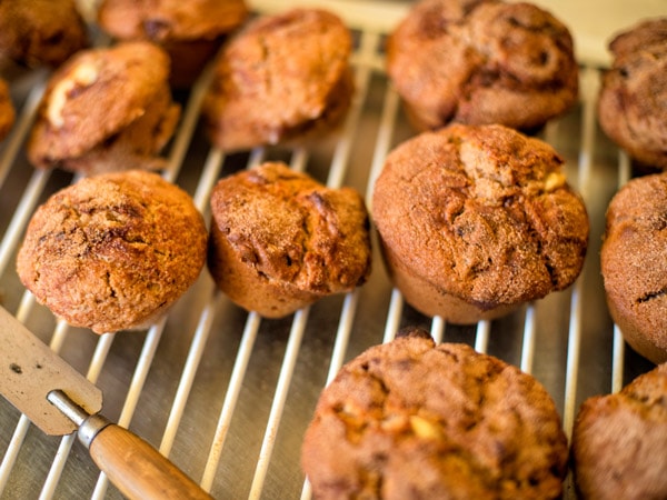 a stack of neatly arranged muffins