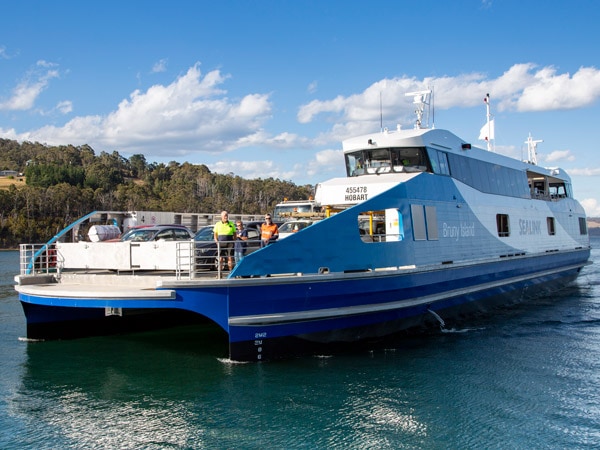 a SeaLink ferry navigating the calm waters of Bruny Island