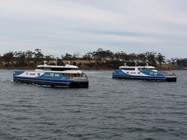 two SeaLink ferries heading to Bruny Island