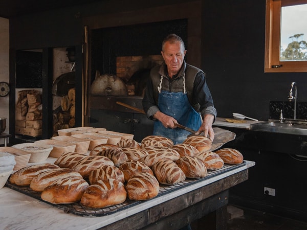 a baker preparing sourdough bread