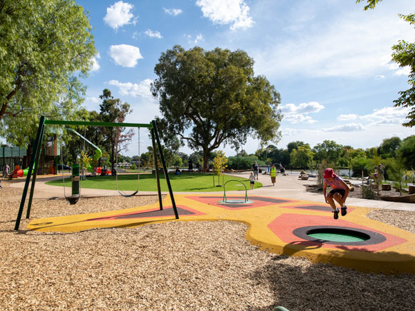 a kid playing in Lake Weeroona Playspace