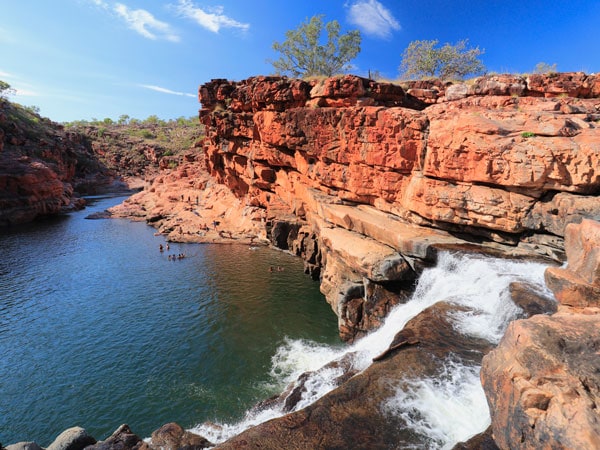 an aerial view of visitors swimming in El Questro